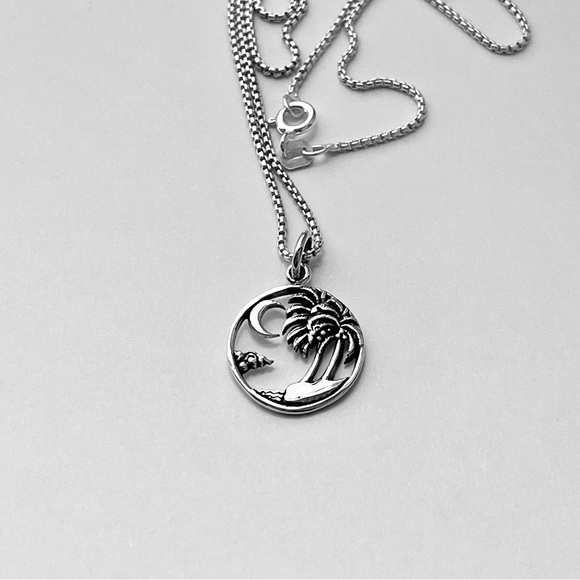 Sterling Silver Beach Palm Tree with Moon Necklace, Silver Necklace, Tropical - Picture 10 of 13